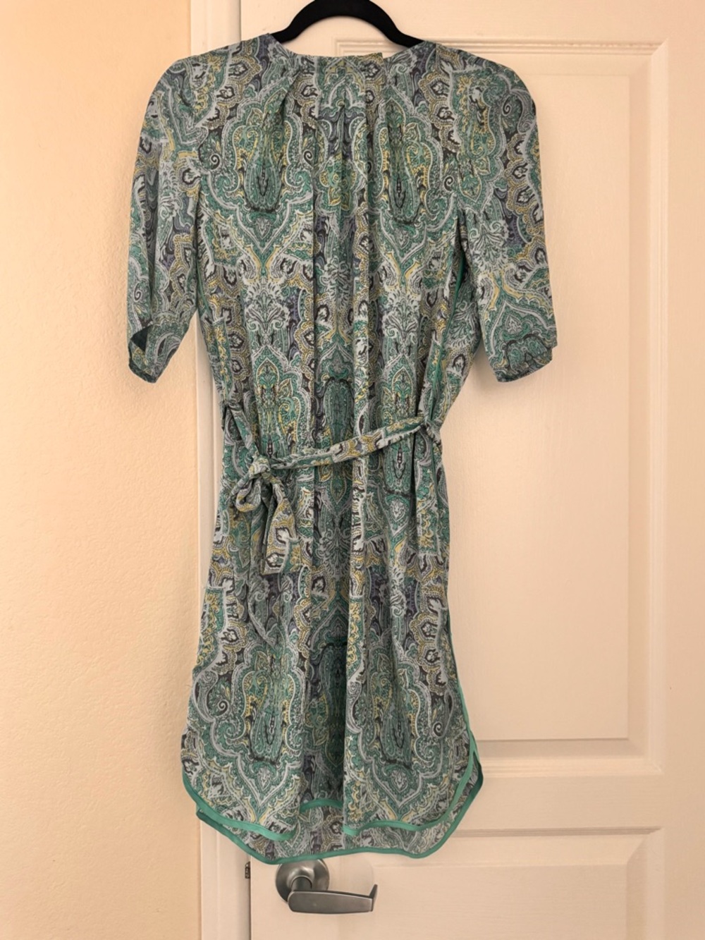 Mango Green Paisley Midi Dress with Self-Tie Belt